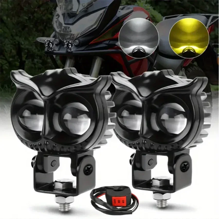 21W Motorcycle Headlight Design Dual Color 4 Modes Auxiliary Spotlights Waterproof Motorbike Scooter Fog Lamp Running Lights