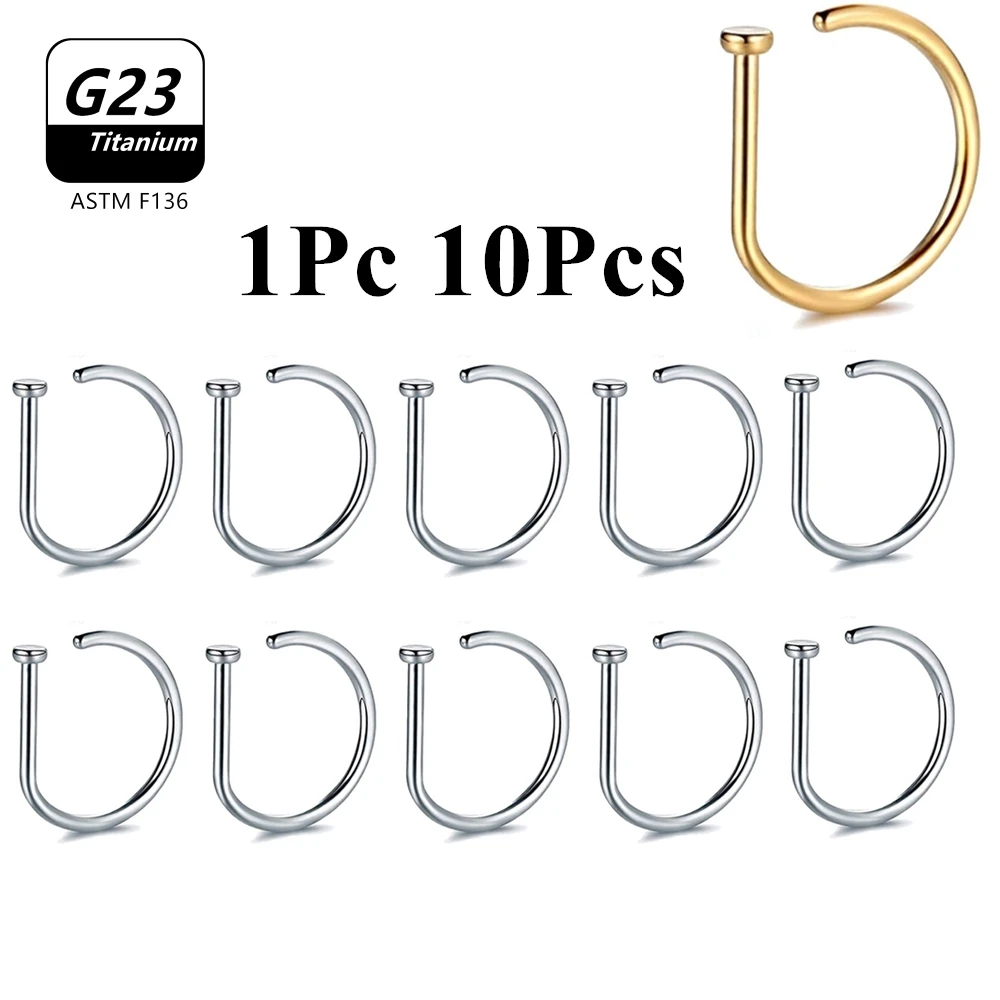 

1Pc 10Pcs G23 ASTM F136 Titanium D Shape Nose Piercing Ear Septum Earrings Studs Helix Stud Hoop Body Jewelry Wholesale