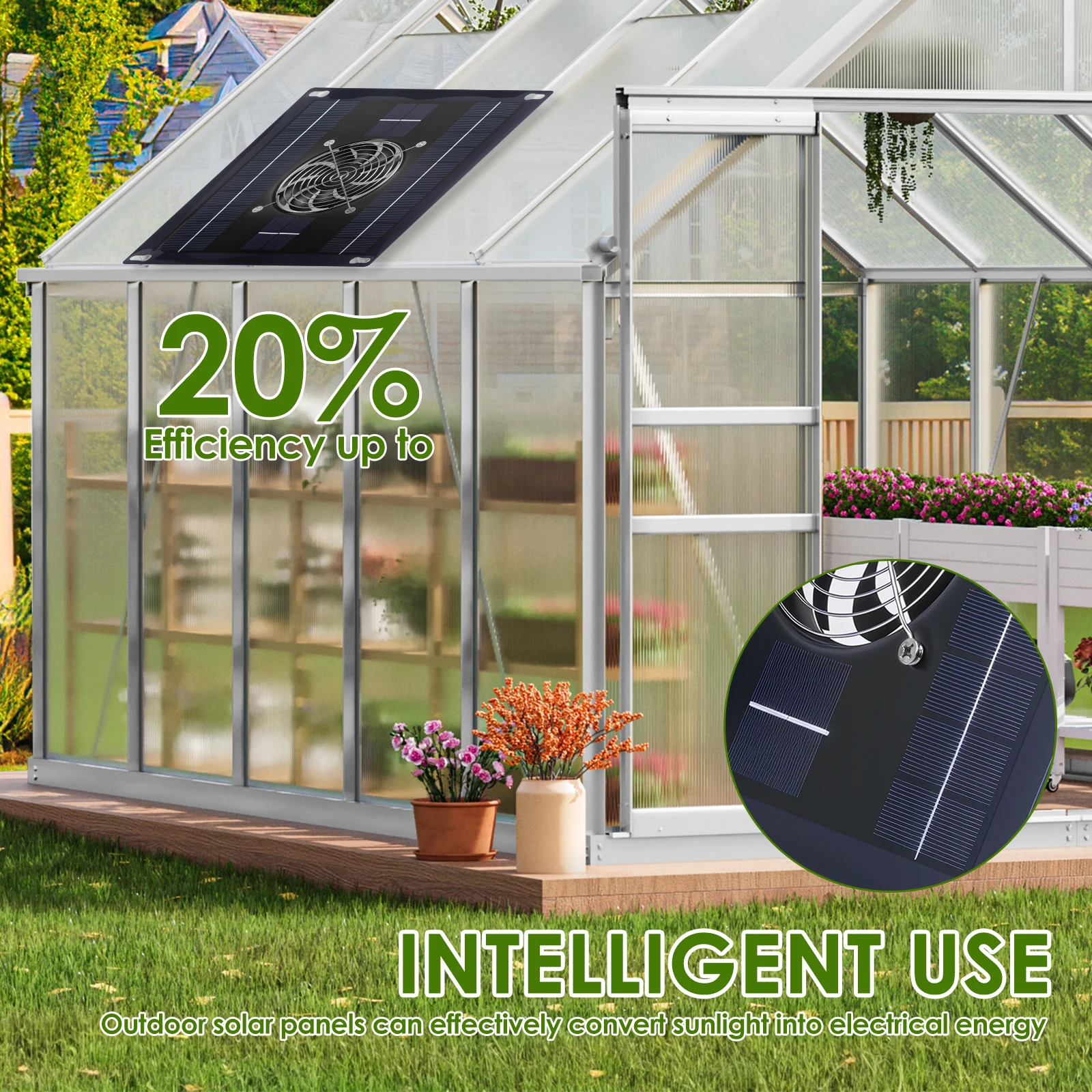 Solar Powered Exhaust Fan IP65 Waterproof Solar Exhaust Fan Kit Efficient Greenhouse Portable Shed