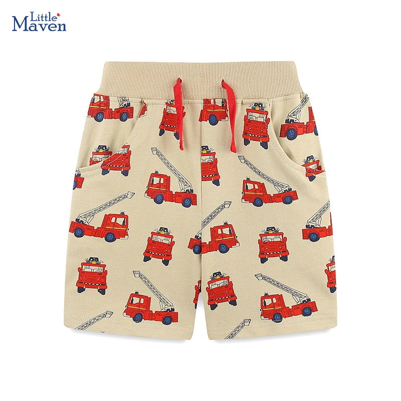 Little maven Baby Boys Children's Clothing Summer Short Cartoon Fire Truck Pants Cotton Soft Comfort Kids Clothes 2-7 Years