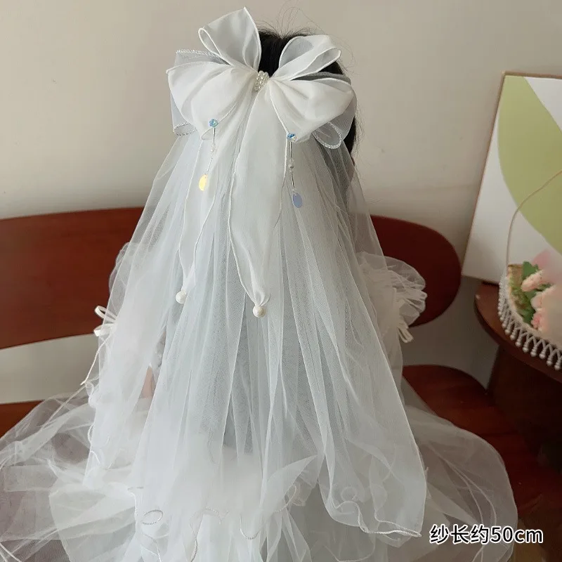 Large Korean Princess Bow Headwear Children Lace Mesh Shell Crown Hairpin Cute Handmade Girls Kids Hair Party Accessories