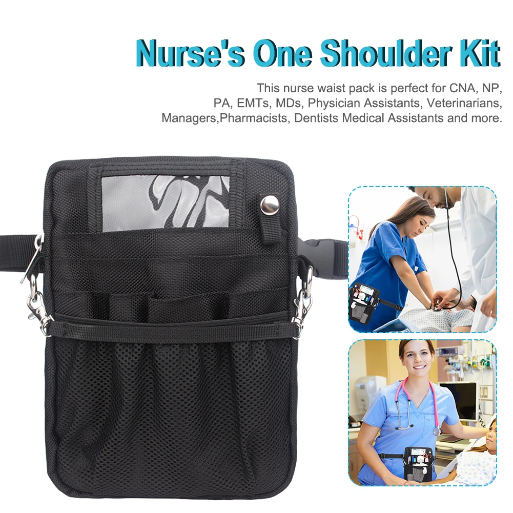 Nurse Fanny Pack Portable Adjustable Nurse Waist Organizer Belt with Carabiner Shoulder Strap Medical Utility Waist Pack Black plumbers tool bag