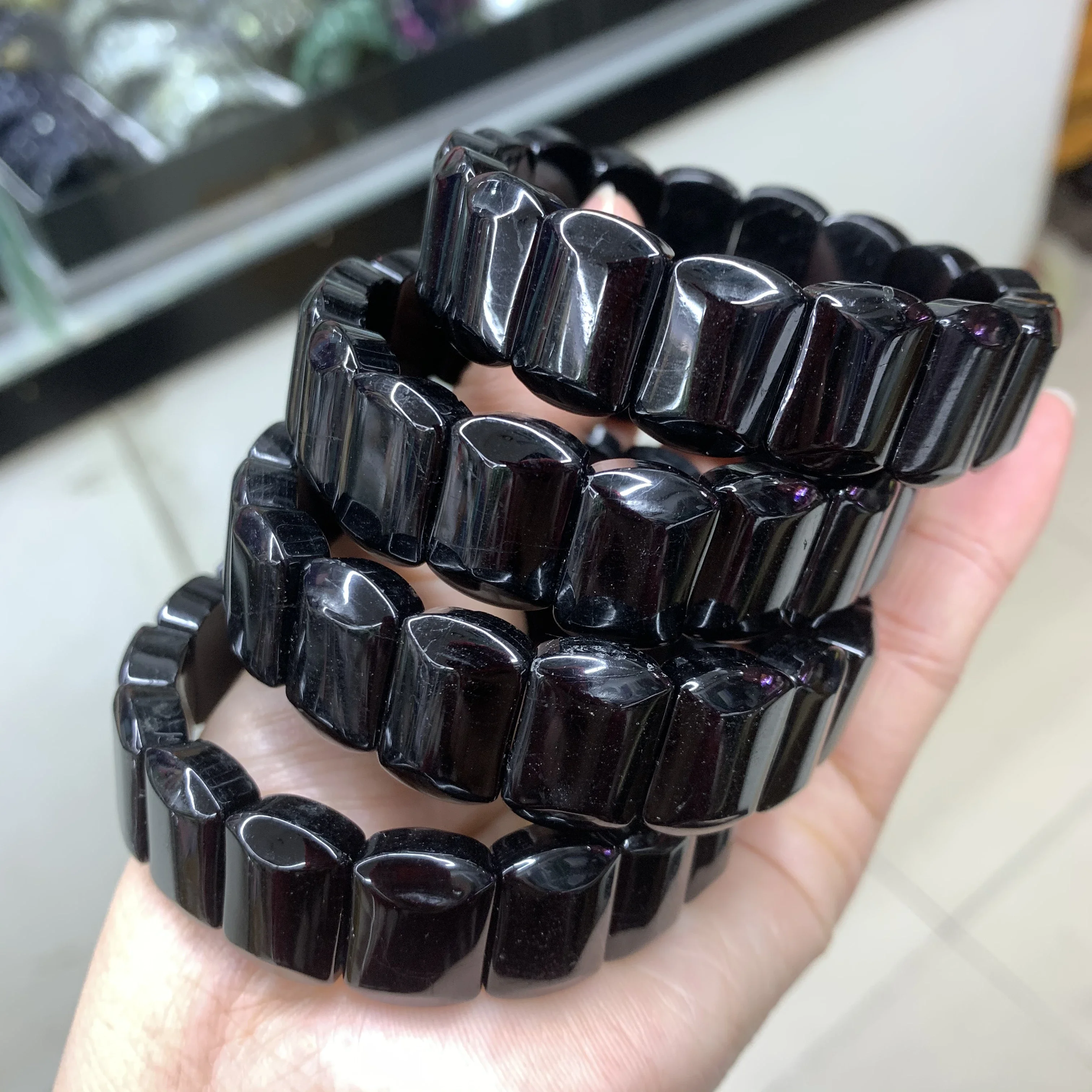 

AA QUALITY Black Tourmaline Stone Beads Bracelet Natural Energy Stone Bangle Gemstone Bracelet For Woman For Gift Wholesale !