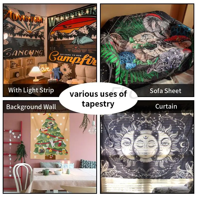 Tapestry Decor Hippie Skull Tapestry Psychedelic Mushroom Gothic Tapestry Colorful Psychedelic Wall Decor Art Aesthetic Home Decor Tapestries