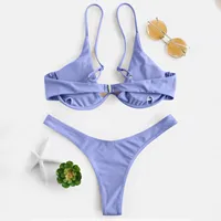 Sexy Underwire Bikini 2024 Mujer Women Solid Red Push Up Bra Thong Swimsuit Halter V Neck Bathing Suit Mini Micro Thong Swimwear - Image 3