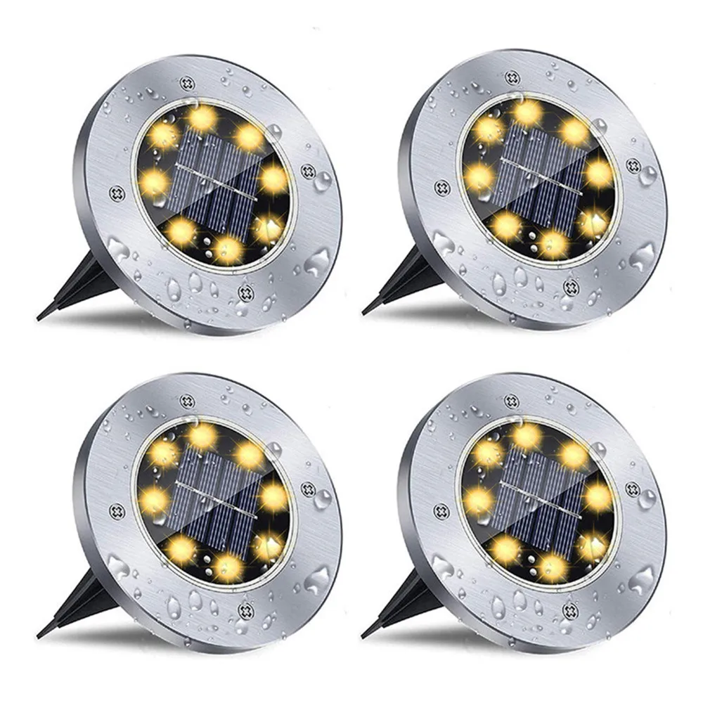 4 Pcs 8LED Solar Power Disk Light Outdoor Garden Solar Underground Light Deck Light Spotlight Buried Solar Led Lamp 2
