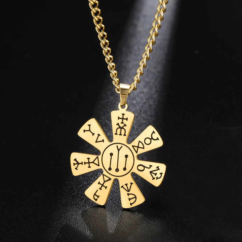 Dawapara Pliska Rosetten-Halskette für Männer und Frauen, mittelalterliches bulgarisches mystisches Amulett, Hexerei-Schmuck, Edelstahl-Halskette – Detail 17