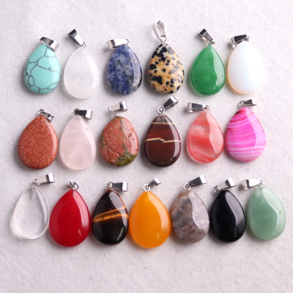 12pcs/lot New Fashion Blue Stripe Agate Natural Stone Mixed New Water Drop Necklade Pendants for DIY collar Jewelry Making Free 6