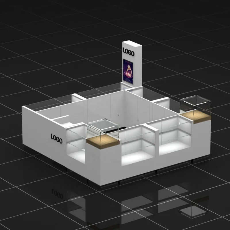 커스텀 럭셔리 쥬얼리 디스플레이 카운터 아일랜드 샵, LED 유리 쇼핑몰 쥬얼리 키오스크 판매
