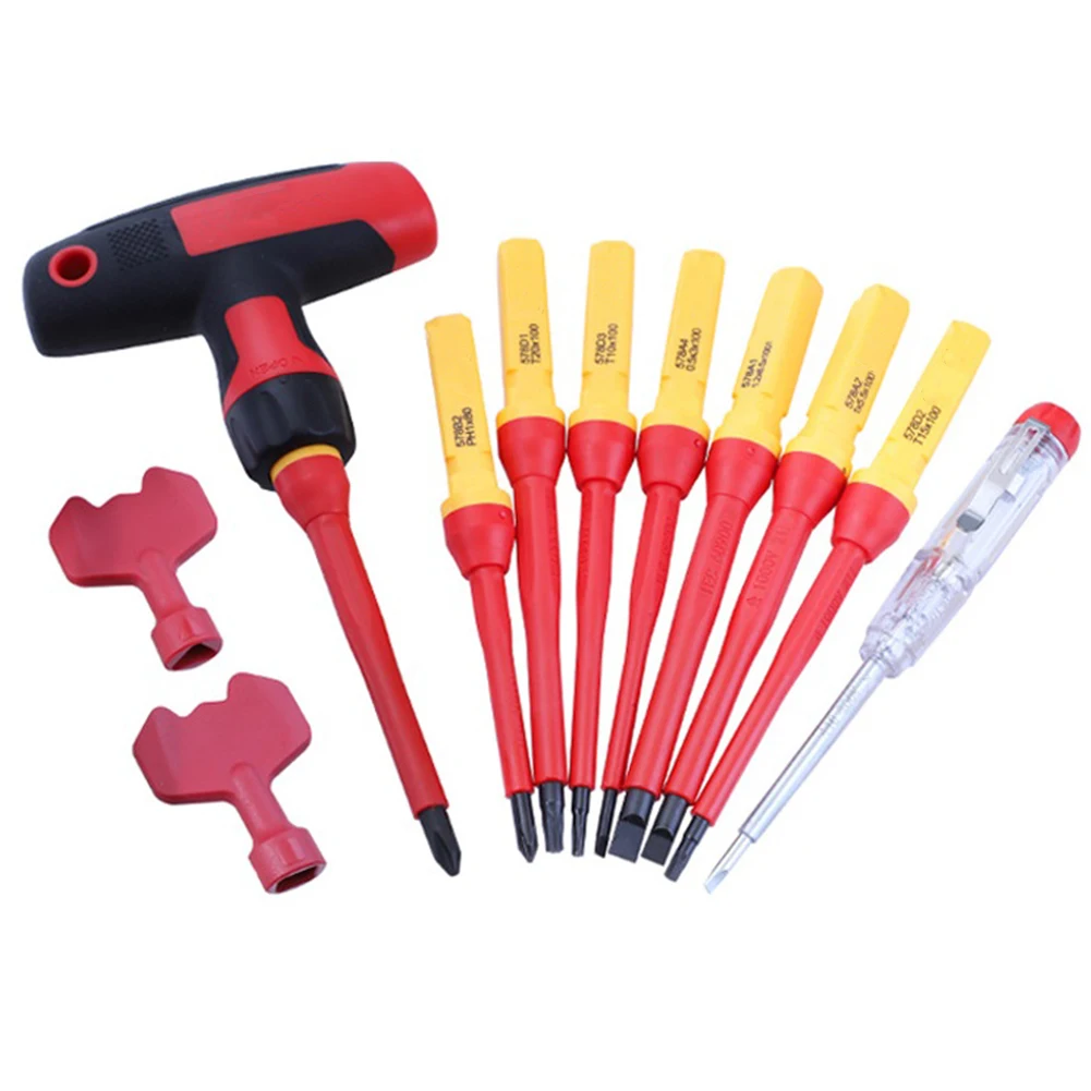 

1set T-shaped Insulated Cross Screwdriver Set With Box Contains 110V-250V Test Pencil 1000V Multi-functional Electrician Tool