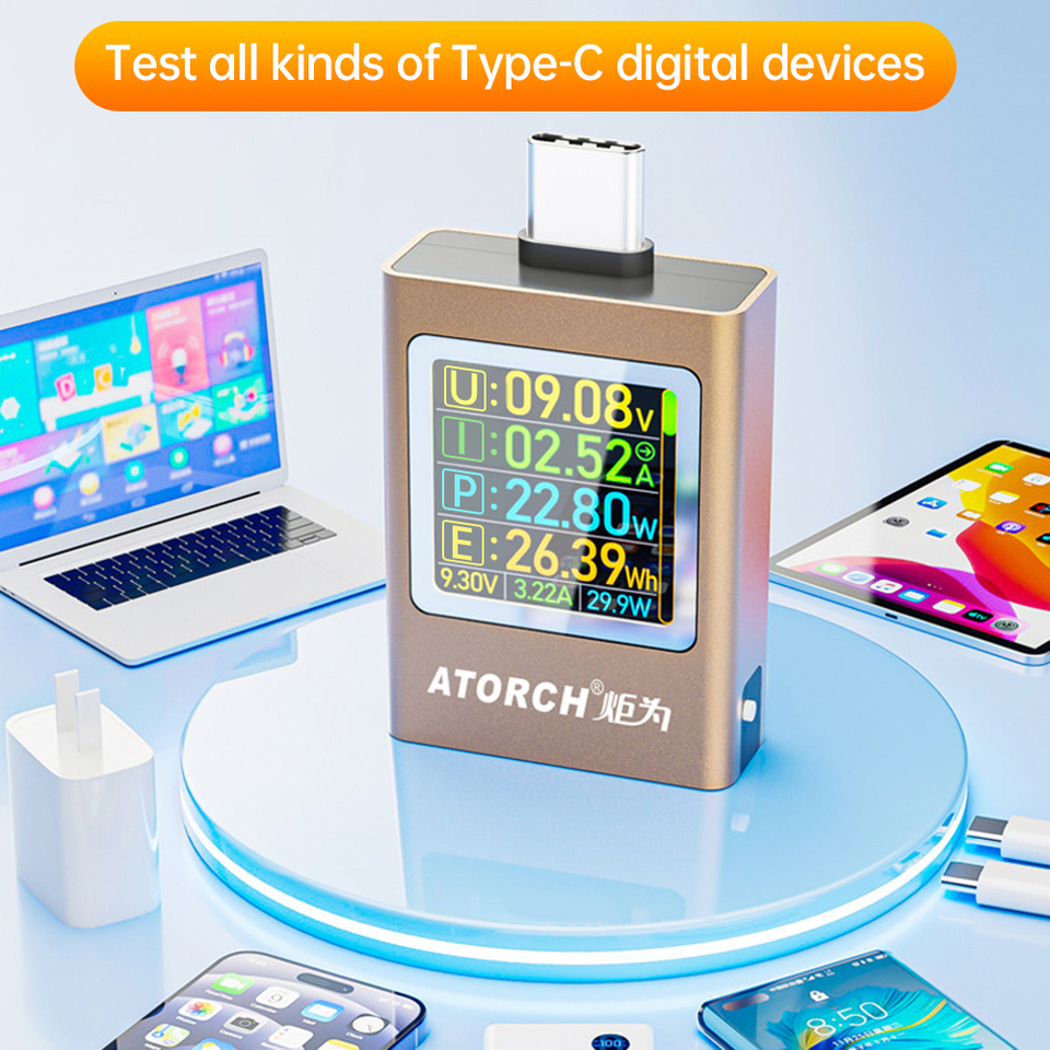 AT085 DC 4.5-50V 0-12A 600W PD3.1 Digital Display Voltage Ammeter Power Bank Meter Type-c Cell Phone Charger TFT G-Sensor Tester