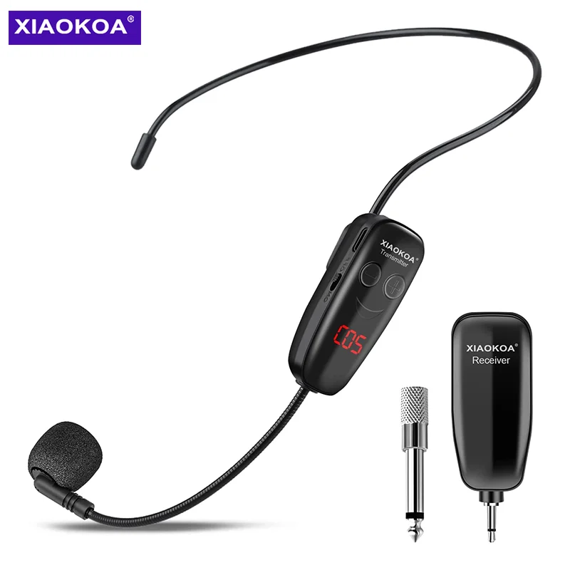 XIAOKOA Head Microphone Wireless Microphone Headset LED Digital Wireless Mic for Fitness 165FT