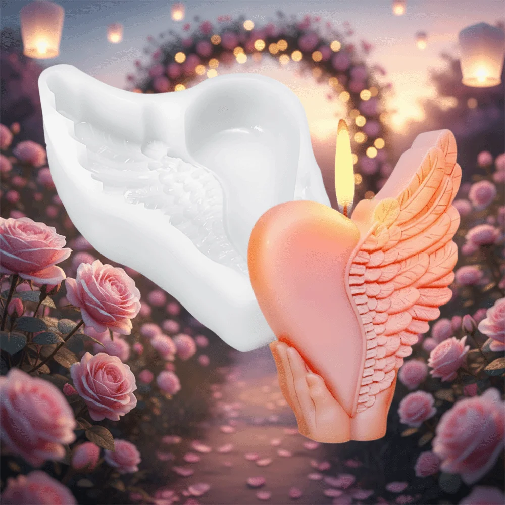 3D Love Wing Candle Mold Reusable Silicone Valentine's Day Handmade Soap Mold Non-stick DIY Gypsum Mold Cement