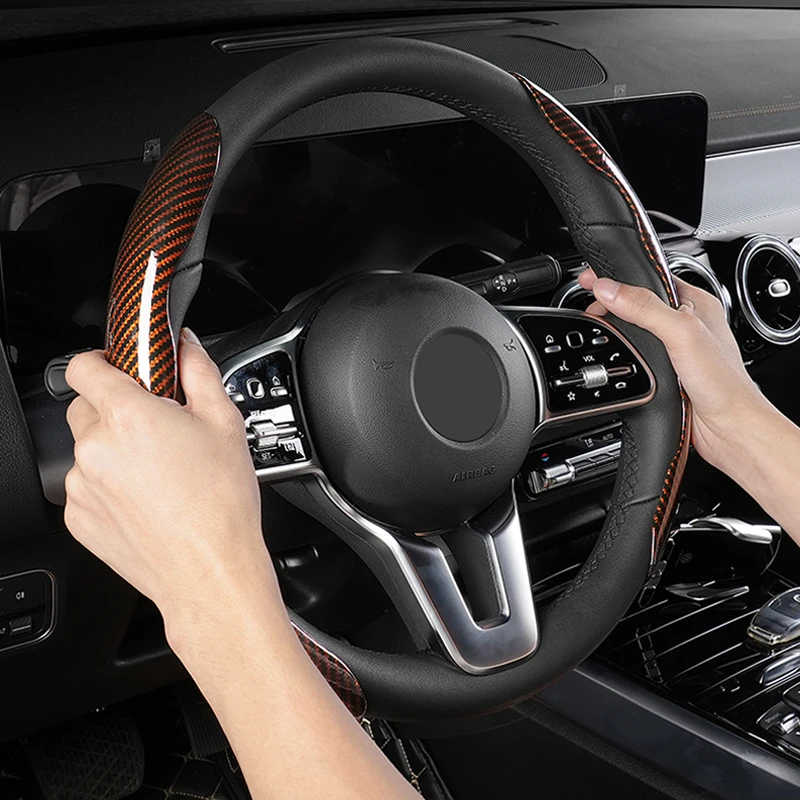 Car Interior Anti Slip Pad 2pcs Carbon Fiber Car Anti-slip Steering Wheel Cover For BMW MINI Cooper One S JWC R55 R56 F56 R57 R58 R59 R60 Auto Accessories