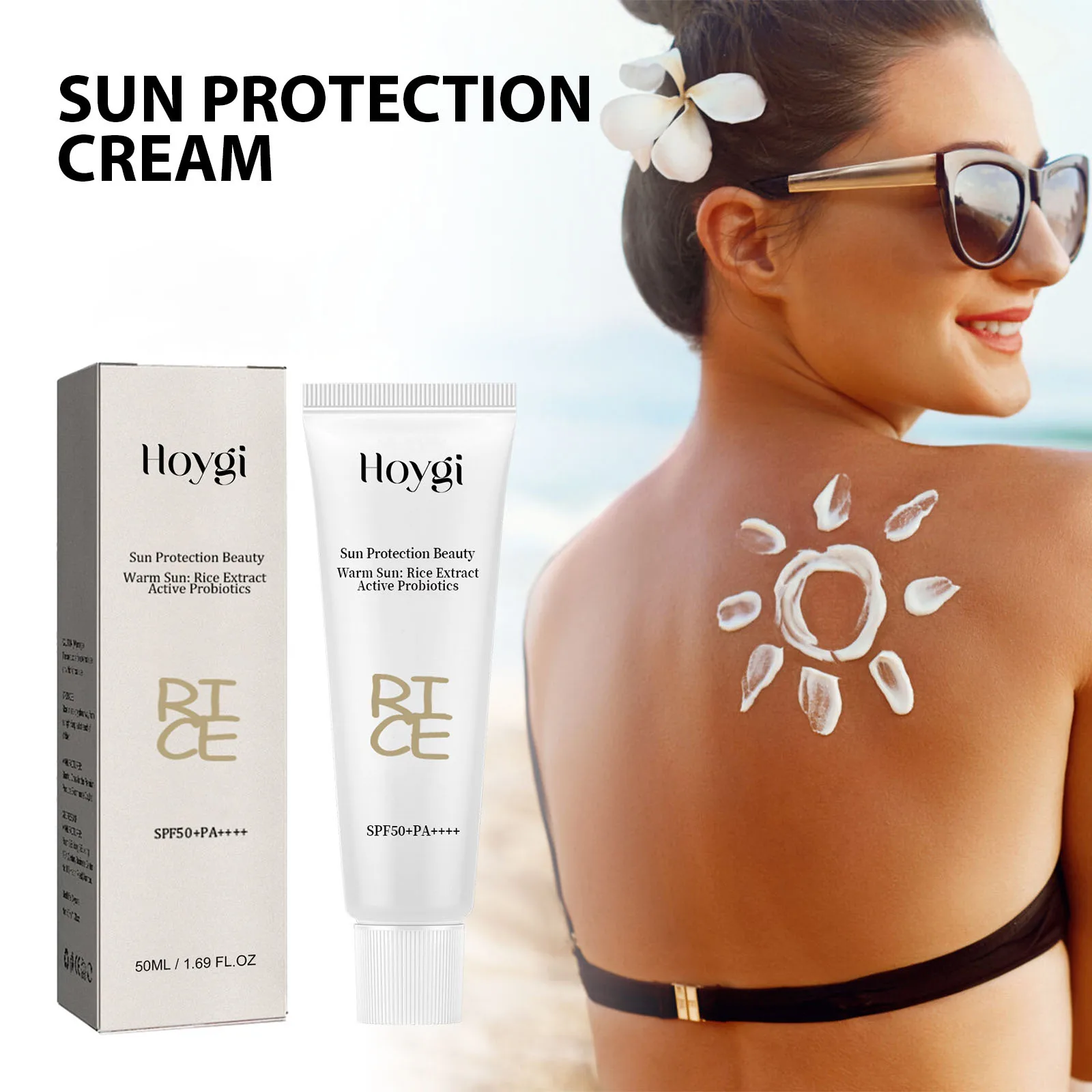 Rice Probiotic Sunscreen SPF50+ Sunblock Oil Control High Sun Protection Brightening Moisturizing Facial Body Sunscreen Cream