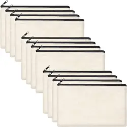 Set of 10 Versatile Blank Zipper Pouches - White and Beige Cosmetic and Travel Organizer Bags (ZBag - Beige - 10pcs)