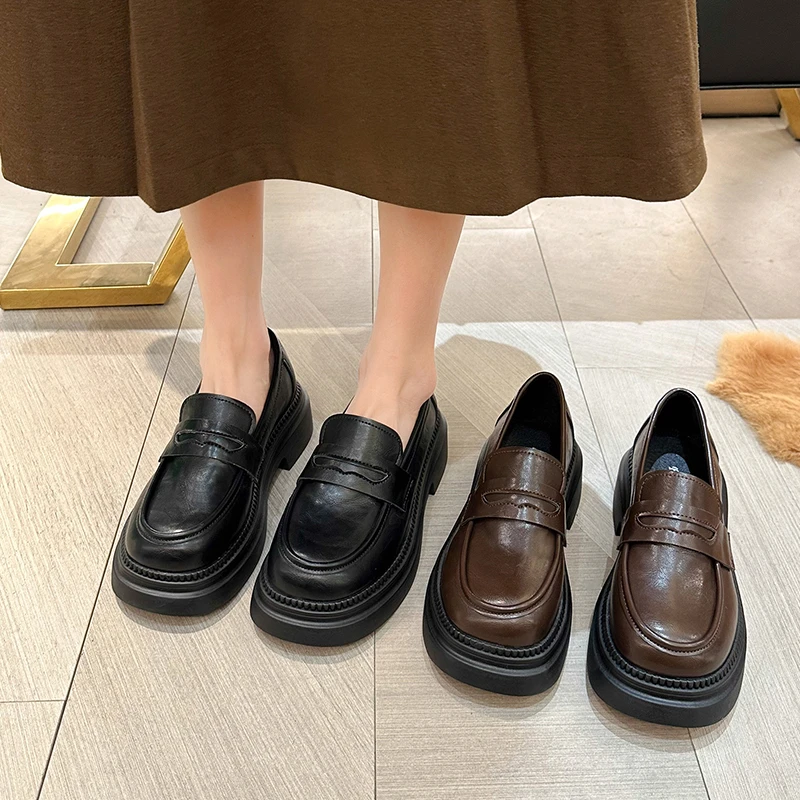 

Туфли дерби женские универсальные, Кожаные сабо на платформе, без застежки, круглый носок, повседневная Летняя обувь в стиле ретро