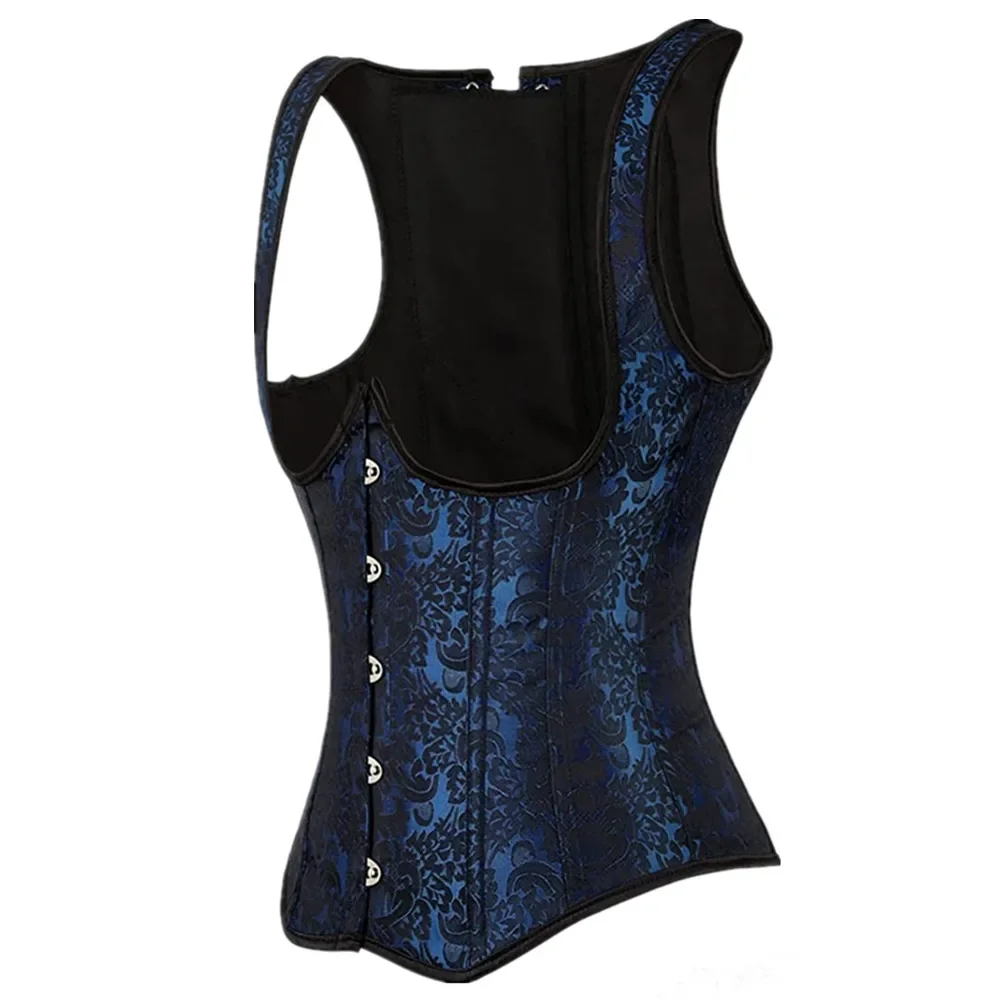 Women Vintage Jacquard Steel Boned Underbust Corset Gothic Waist Trainer Bustier Vest Corselet Top Plus Size XS-7XL