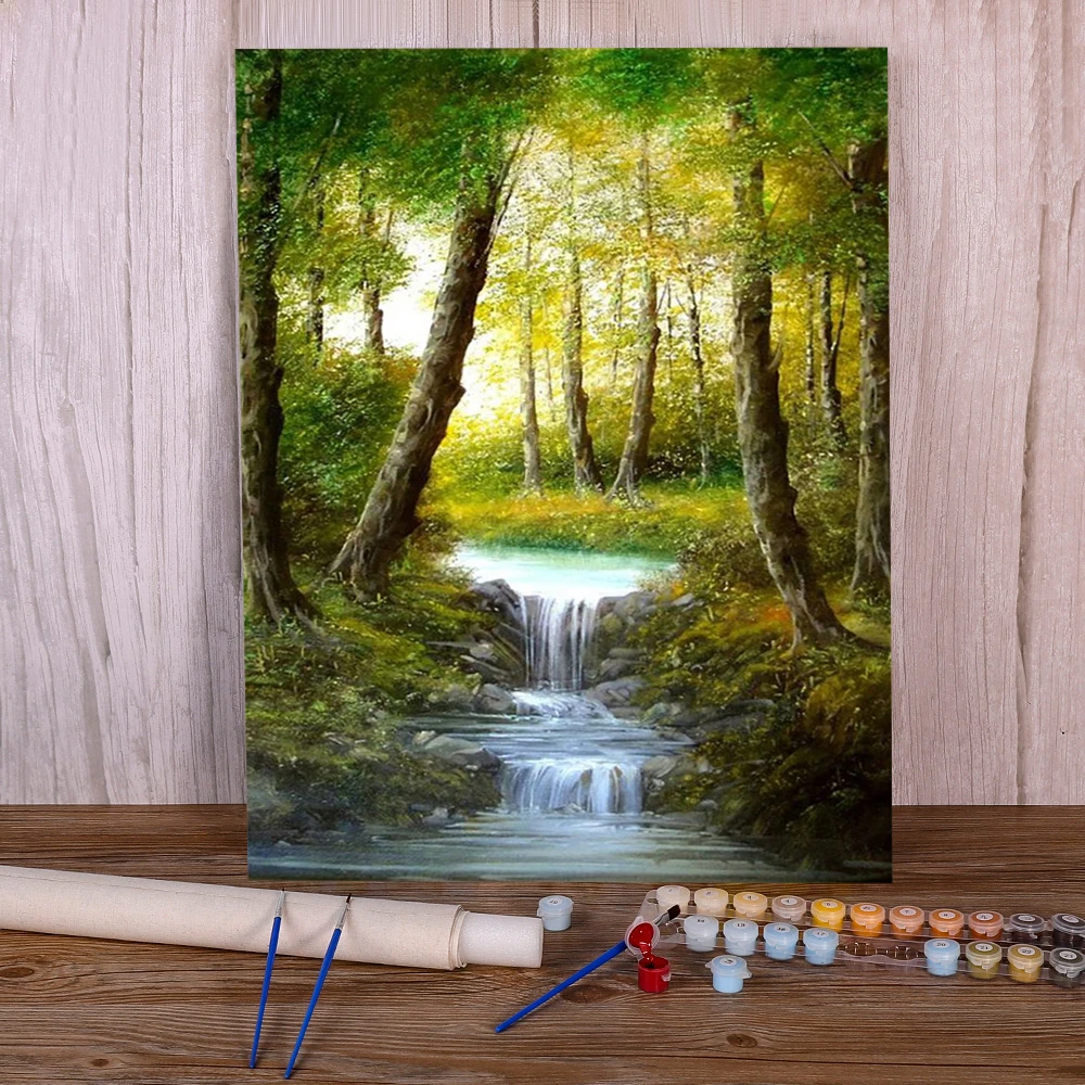 綺麗な滝の油絵 サイン入り  F0サイズ アクリル画] 4時間40分で描くリアルな滝の風景のメイキング