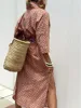 Ladies Shirt Dress 2024 Autumn New Lapel Single Breasted Striped Printed Vestidos Elegant Lace Up Split Commuting Long Dresses 6