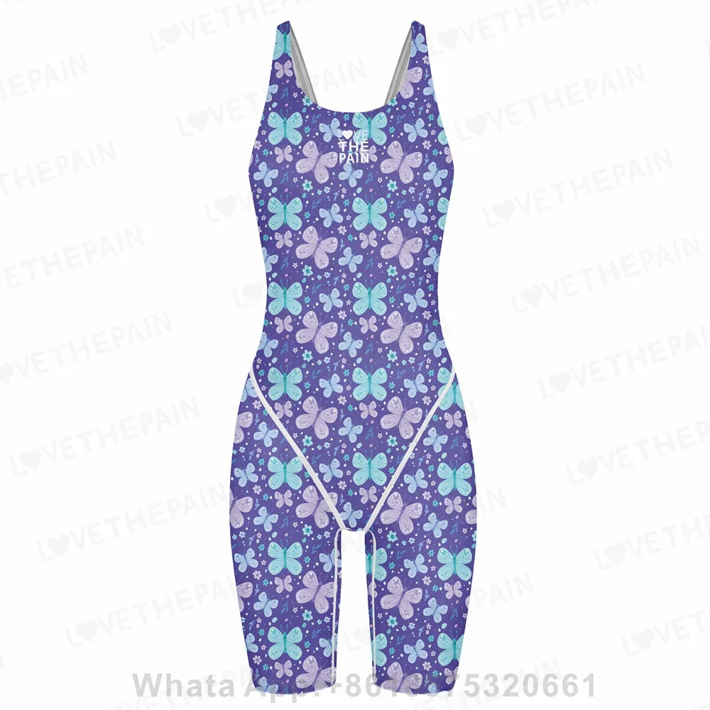 Girls Love The Pain Racer Back Knee Length Swimsuit Bodysuit Sleeveless One Piece Print Swimwear For Holiday Beach Water Sports girls swimsuit