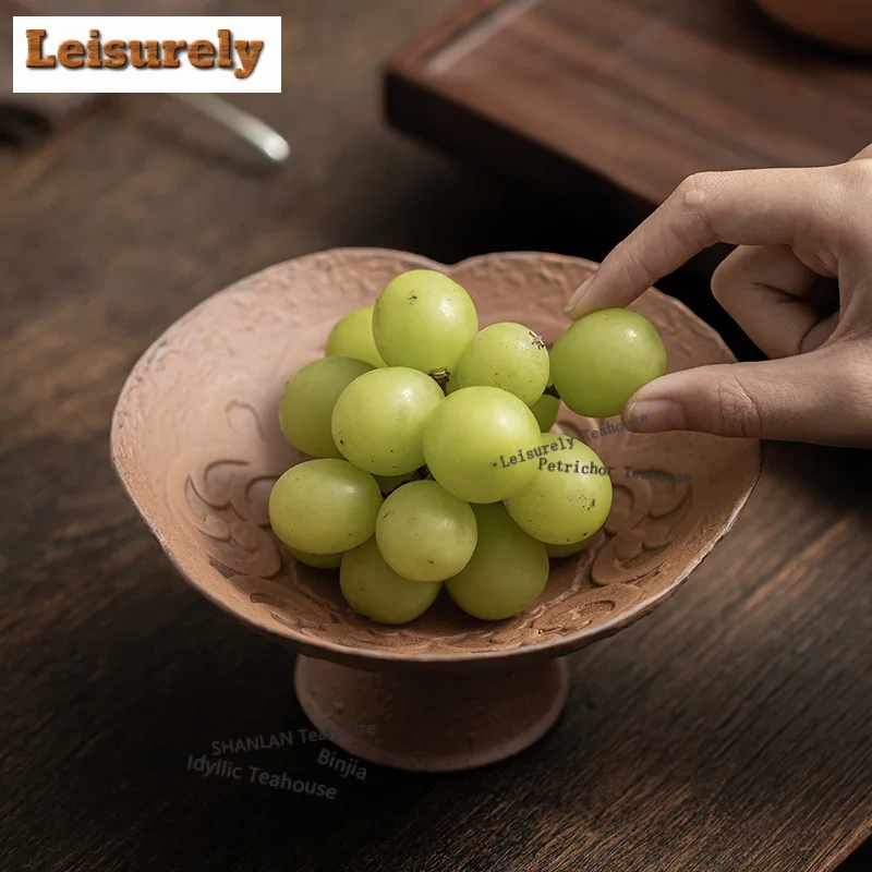 Coarse Ceramic Patterned Fruit Dishes Ancient Pastry Plate Dried Fruit Snack Plate Food Dinner Plates Plates for Food Ornaments