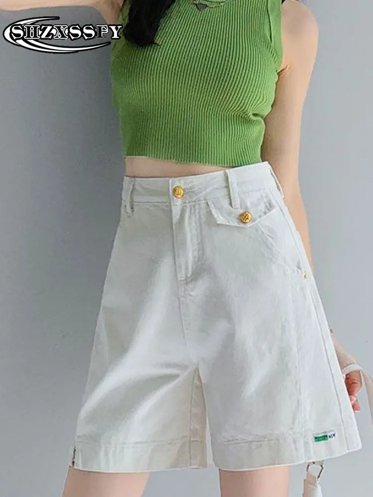 

Women's Shorts High Waist Button Solid Women's Denim Shorts Loose Casual Wide Leg Shorts Women Fashion Summer Shorts for Women