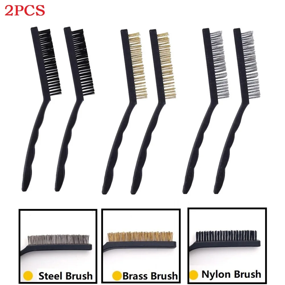 2PCS Wire Brush Brass Nylon & Steel Brushes Rust Remover Paint Remove Metal Scrubbing Polishing
