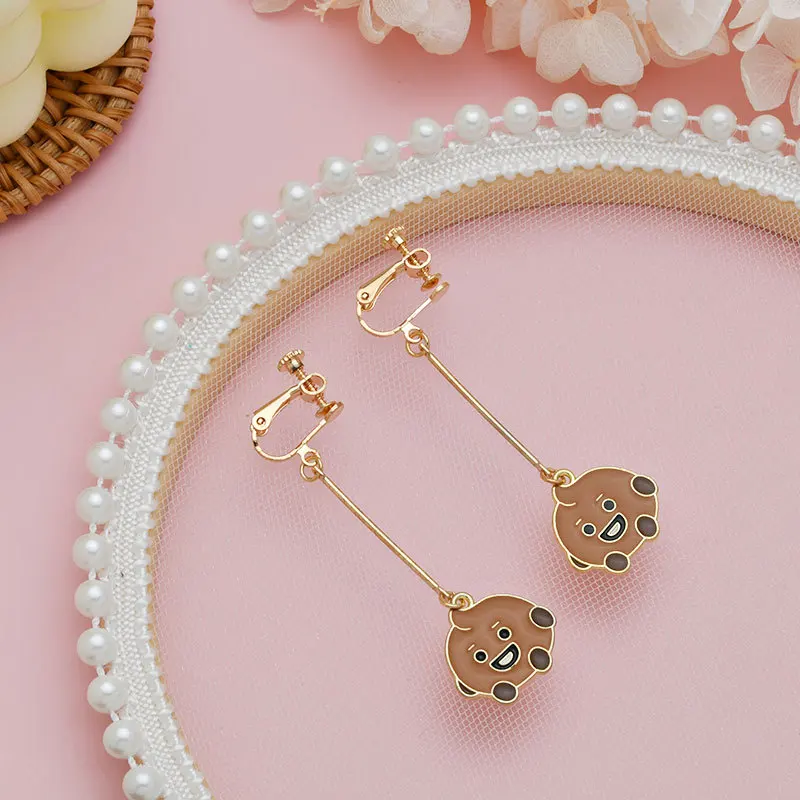 BT21 Mang Chimmy Cooky Koya RJ Clip-On-Ohrringe Hochwertige Anime-Cartoon-Puppen-Stil Bedruckte Mädchenherz-Ohrringe Süße Einfache Handgefertigte Schmuckstücke – Detail 8