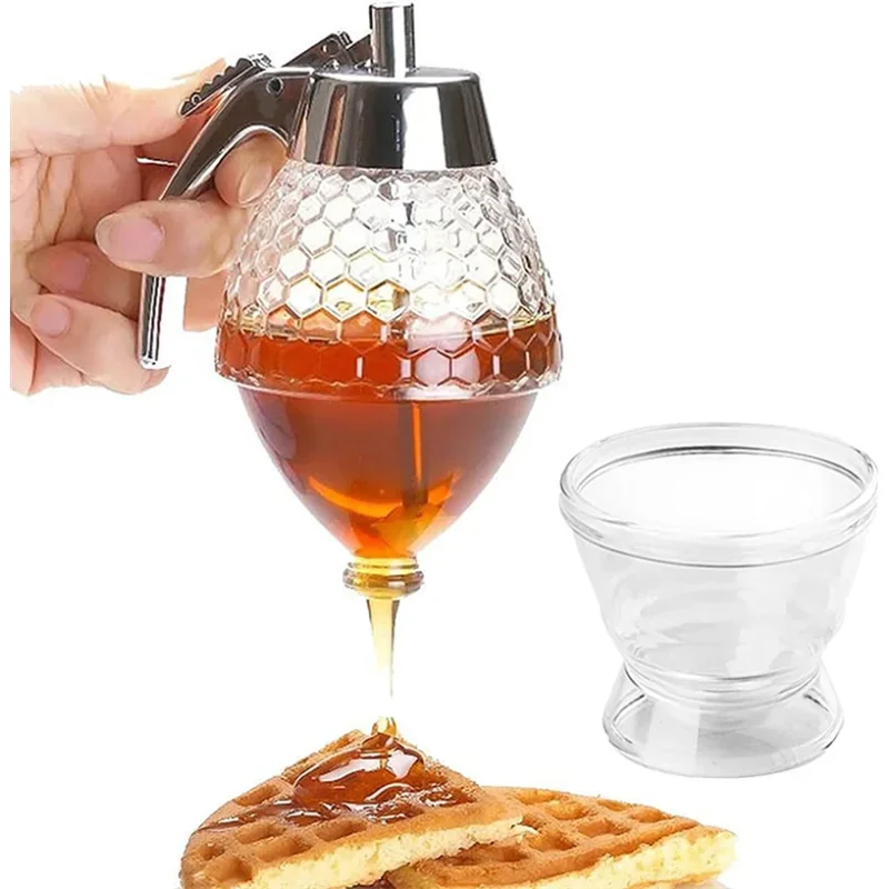 

New Juice Syrup Cup Bee Drip Dispenser Kettle Kitchen Accessories Honey Jar Container Storage Pot Stand Holder Squeeze Bottle