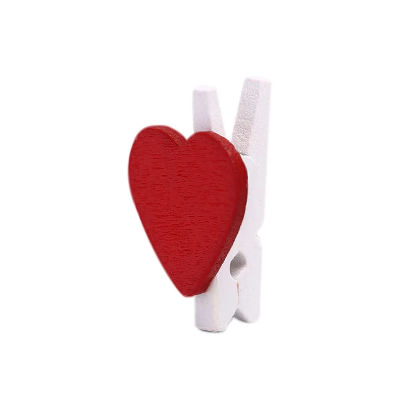 Cute Mini Red Heart Shaped Wooden Photo Paper Clips 20Pcs Memo holder Home Decoration Clips Office Accessories