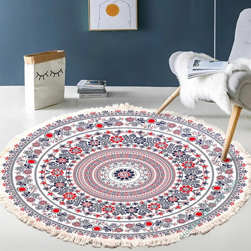 Linen Cotton Round Boho Carpet Rthnic Style Non-Slip Rugs Home Living Room  for Bedroom Floor Mat Bohemia Washable Rug - China Macrame Mat and Macrame  Seat Cushion price