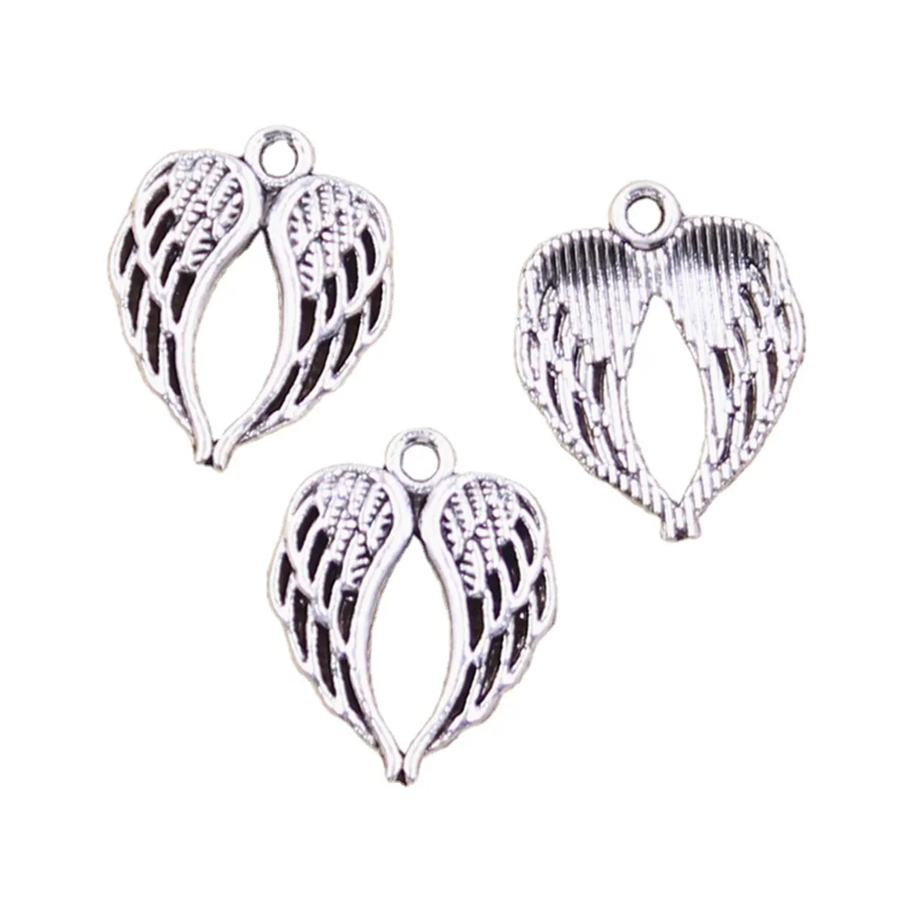15 stücke Charms Herz Engel Flügel 21x17mm Antike Silber Farbe Anhänger, Die DIY Handgemachten Tibetischen Finding Schmuck