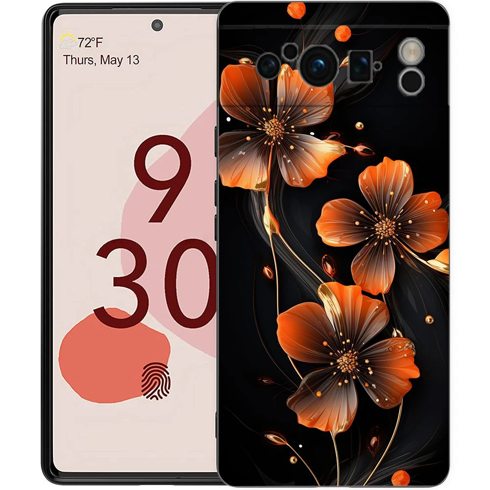 Elegant Floral & Leaf Design Shockproof Phone Case - Soft Silicone TPU Black Cover
