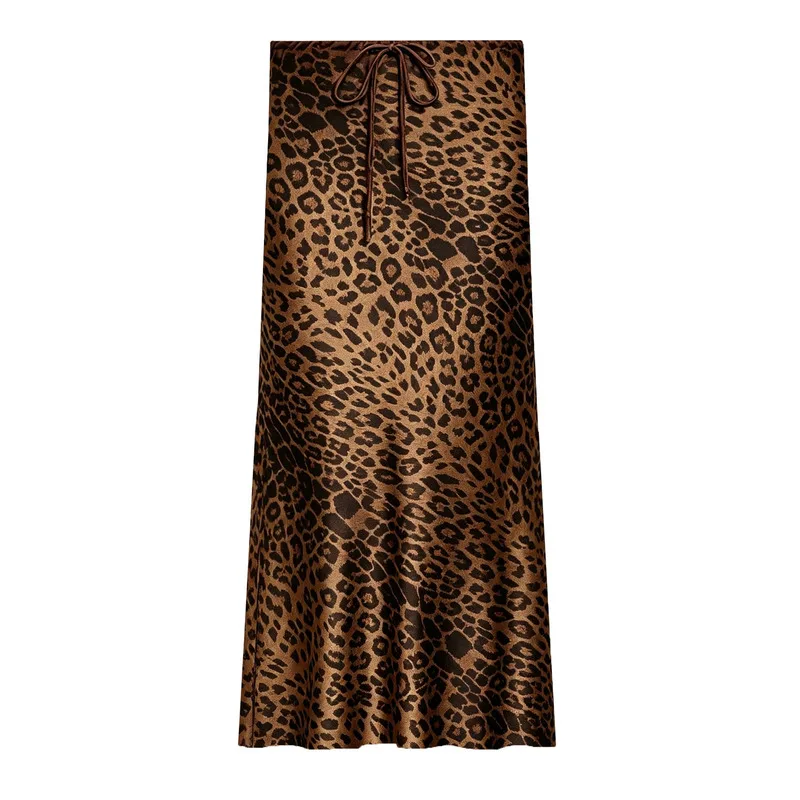 New In 2026 Spring Summer Solid Color Satin Long Skirt For Women High Waist Lace-Up Fashion Elegant Faldas