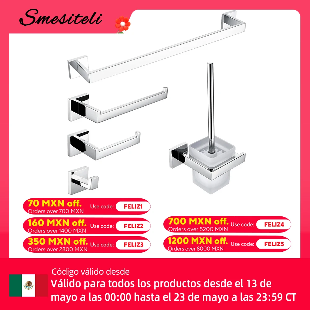 Smesiteli  Bathroom Hardware Set Silver WC Accessories Toilet Paper Holder Wall Hook Towel Bar Robe Hanger Rack Stainless Steel