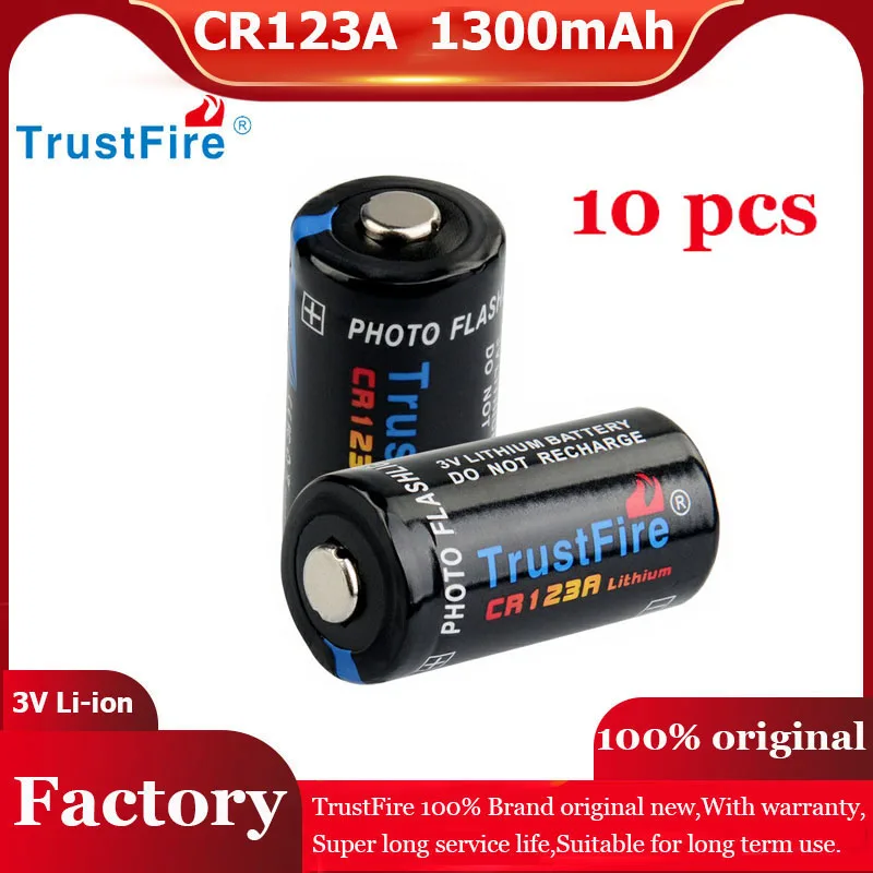 10PCS TrustFire CR123A 3V Lithium Battery 1300mAh Cell Batteries for Cameras Flashlight Toy Smoke Detector Li-ion Batteries