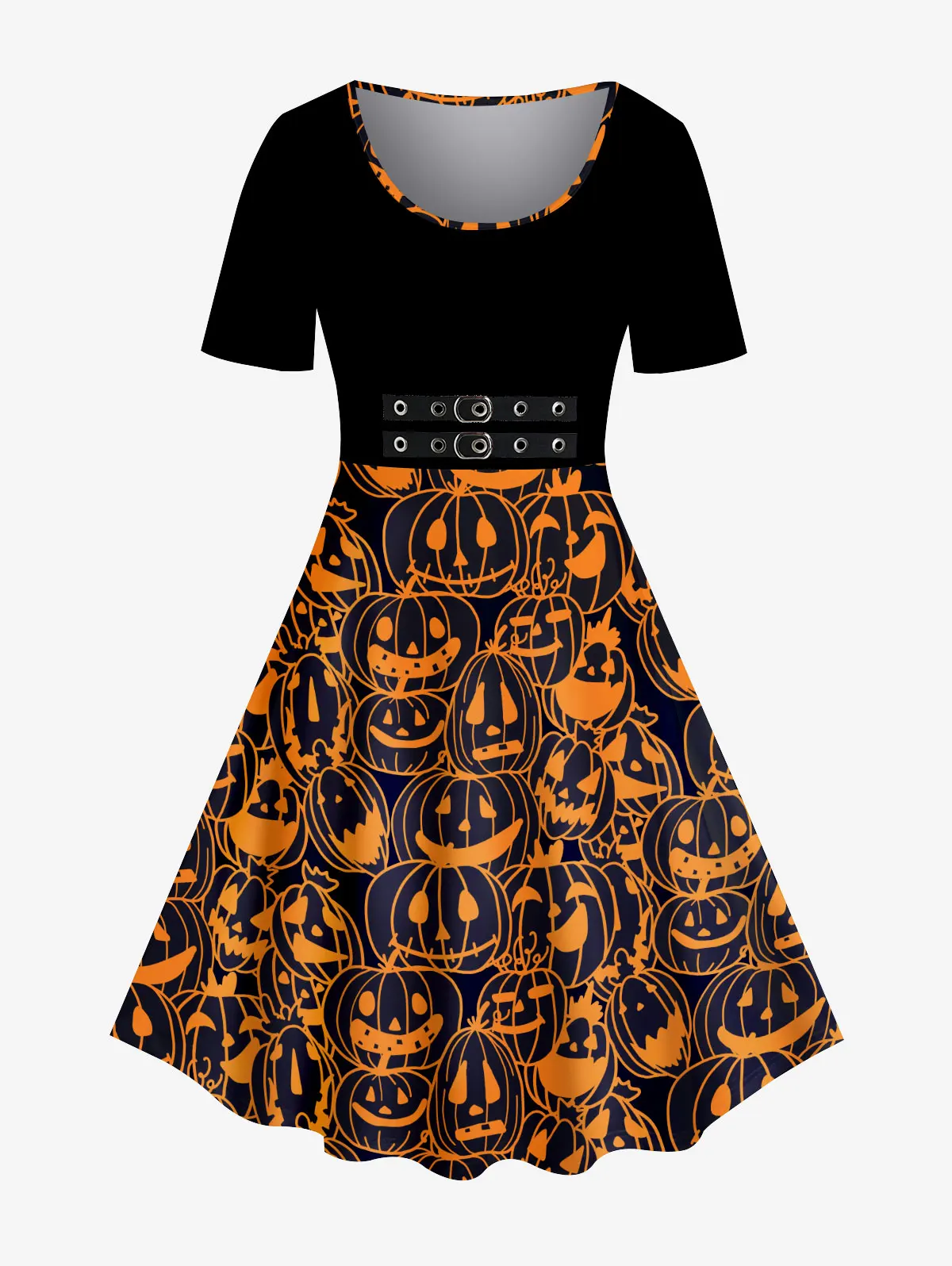 ROSEGAL Gothic Dresses Black High Waist Long Sleeves Vestidos 4XL Buckled Grommets Lace Panel A-Line Dress For Women Fall Winter