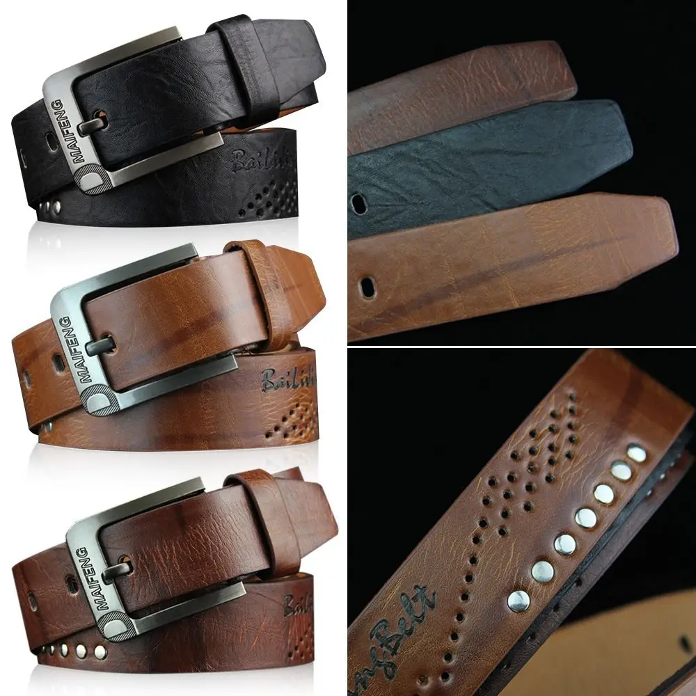 

Fashion Wild Skirt Vintage Leather Men's Belt Luxury High Quality Classic Buckle Business Cowboy Vintage Waistband Alloy Belts