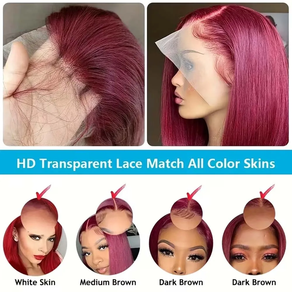 99J Burgundy 34 inch Brazilian Body Wave 13x6 HD Lace Front Human Hair Wigs For Women 13x4 Lace Frontal Wig Glueless Closure Wig 5