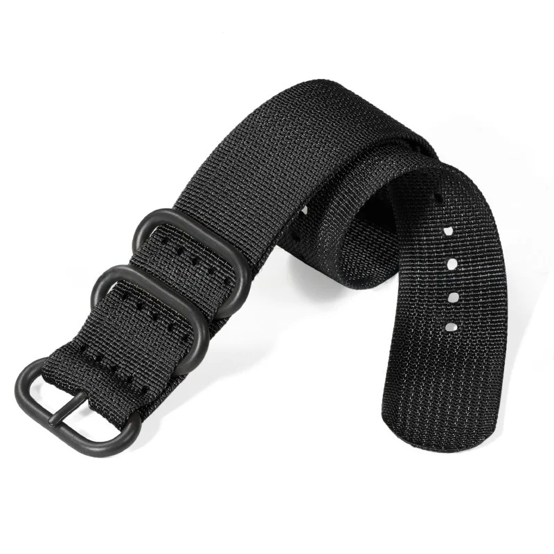 Versatile Ribbed Nylon Watch Strap with Silver, Black, and Gold Ring Buckle