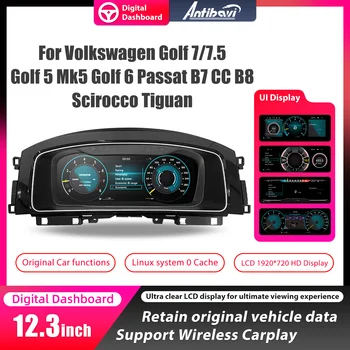 Panel de Instrumentos Digital LCD Linux 1920*720P para Volkswagen Scirocco, Tiguan, Seat León, Polo, Golf 5, Golf 6, Golf 7/7.5, MK5, MK6, MK7, Passat B6, B7, CC, B8, Cabina Virtual, Carplay Inalámbrico, Android Auto, GPS, Navegación, Velocímetro, Monitor, Actualización CAN BUS 1
