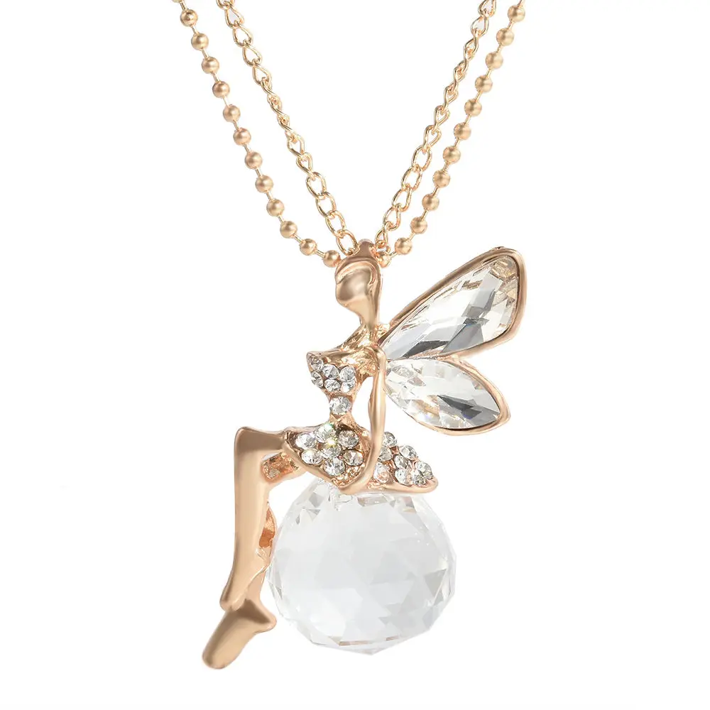 Charm Crystal Fairy Pendant Necklace for Women Vintage Elegant