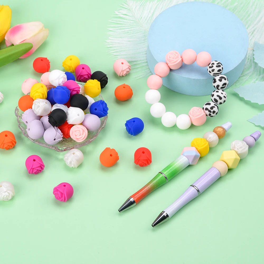 LOFCA BPA 프리 다색 장미 비즈,  젖니 비즈, DIY 액세서리, 젖꼭지 체인 쥬얼리 액세서리, 10-30