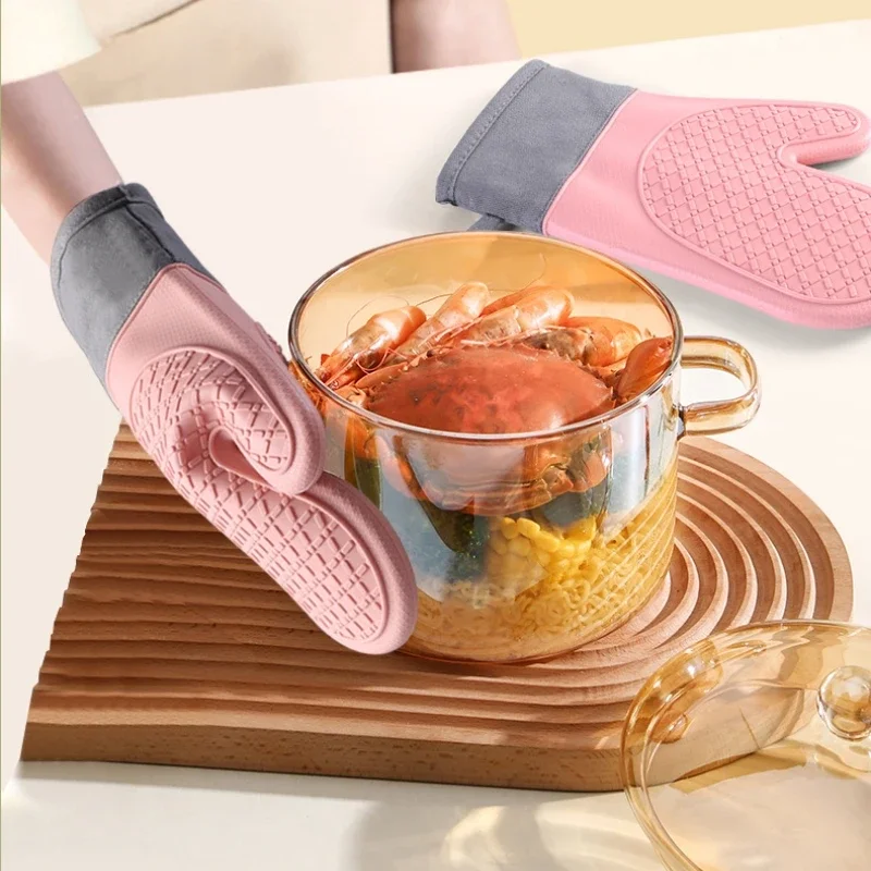 Cotton Twill Silicone Oven Gloves for Kitchen Baking