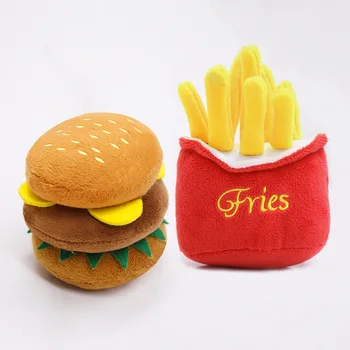 Divertenti patatine fritte Burger giocattoli di peluche per cani divertenti Squeak Interacative masticare cuccioli giocattolo animali domestici forniture