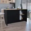 Juniper Kitchen Island with Large Top Surface, Double Door Cabinet, and Open Shelves Black / Macadamia 3