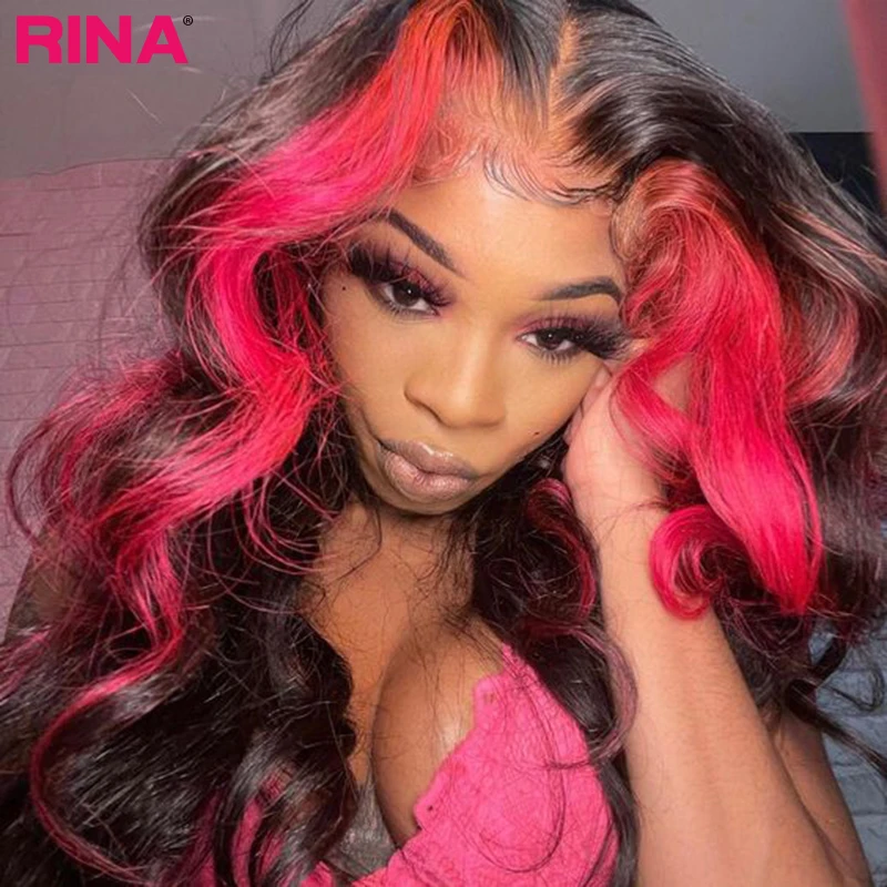 180 Density Pink Highlight With Black Body Wave Wig Braz...