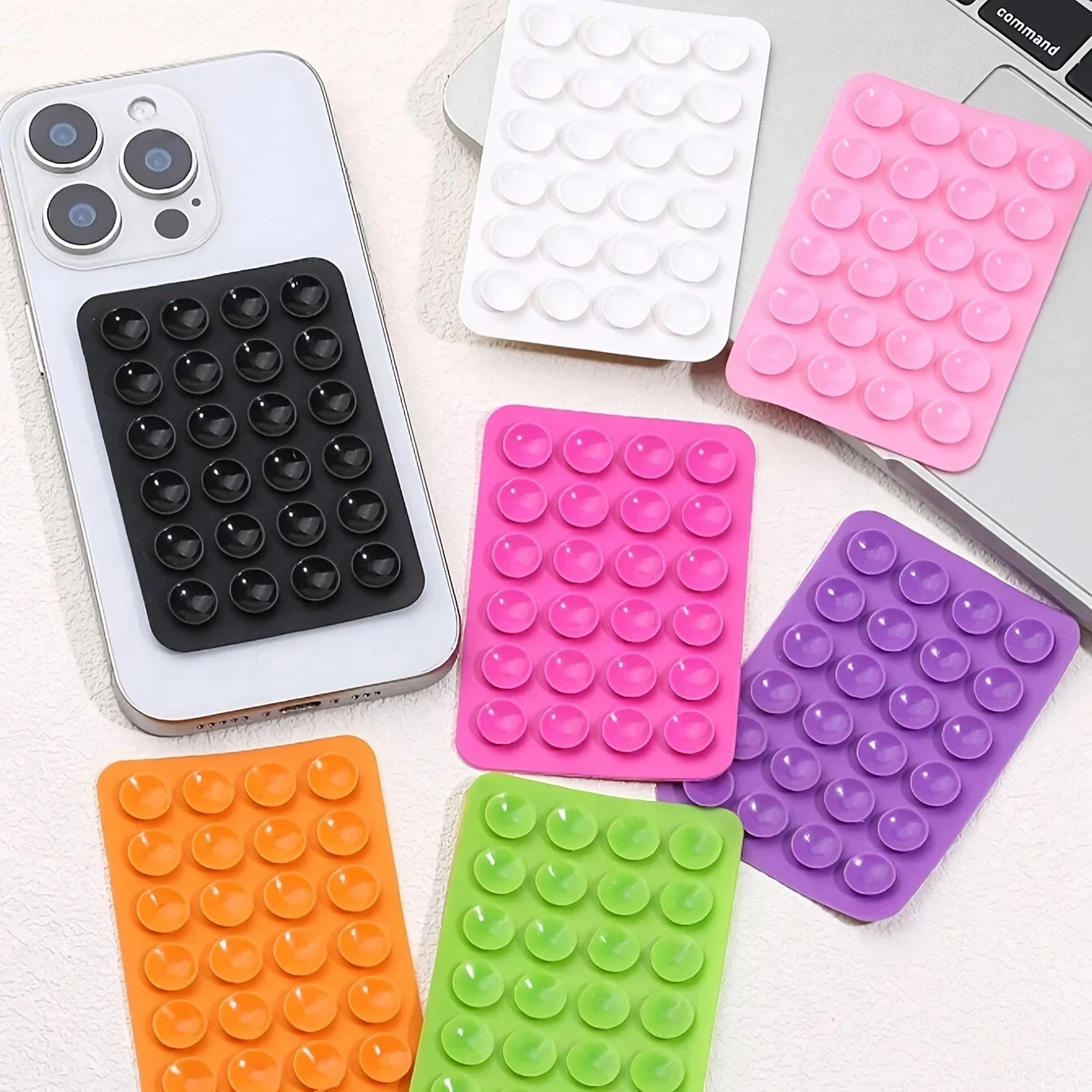 Autocollants de support de téléphone en silicone double face, conception carrée pour une utilisation ganglions avec des reviemobiles, standardisation d'aspiration, 24