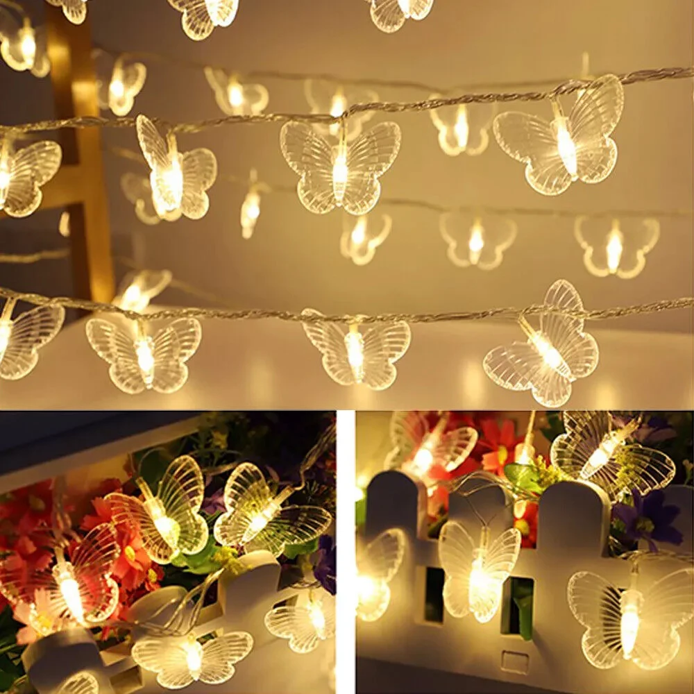 1pc LED Festival Indoor Decorative Light String Outdoor Garden Butterfly String Lights, 1.5/3m With 10 Lights